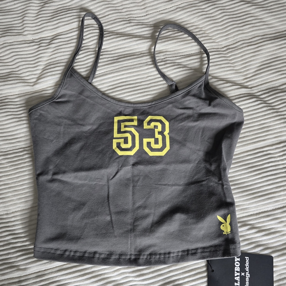 Gray Spaghetti Strap Top with Yellow Accents